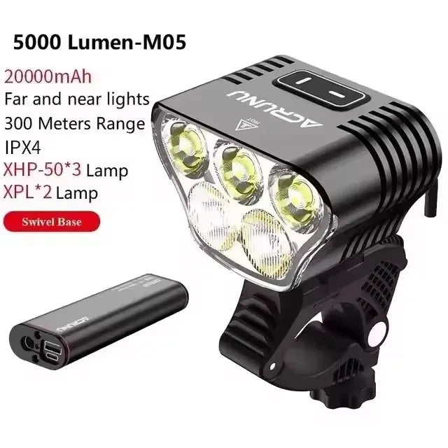 Super Bright Bicycle Headlight 5000 Lumens 20000mAh Aluminum Bicycle Light Front Back Rear Taillight MTB Bike Light Flashlight