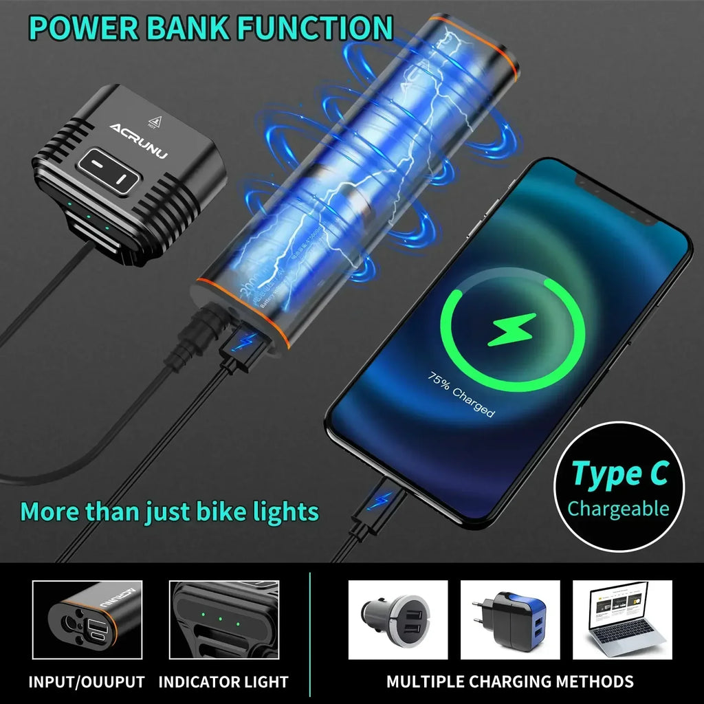 Super Bright Bicycle Headlight 5000 Lumens 20000mAh Aluminum Bicycle Light Front Back Rear Taillight MTB Bike Light Flashlight