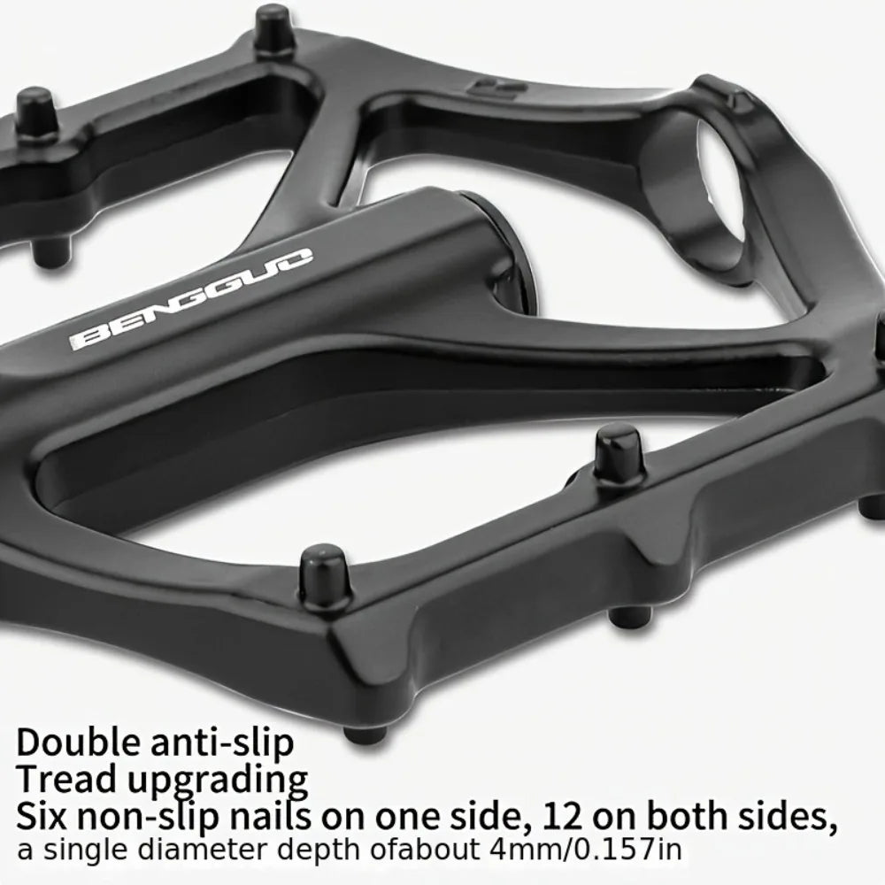 A pair of lightweight aluminum alloy bicycle pedals - sealed bearings, wide platform, flat design, easy to ride