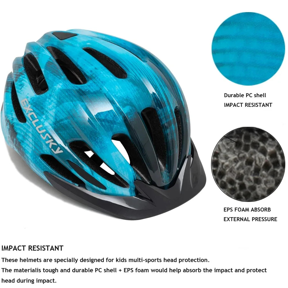Kids Bike Helmet with Light, Adjustable Skate Scooter Cycling Helmet 50-57cm,Multi-Sport Youth Childrens Bicycle Helmet Age 5-14