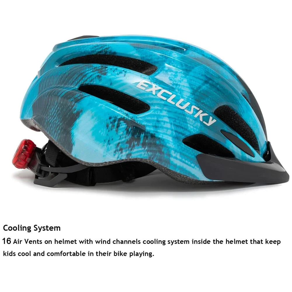 Kids Bike Helmet with Light, Adjustable Skate Scooter Cycling Helmet 50-57cm,Multi-Sport Youth Childrens Bicycle Helmet Age 5-14