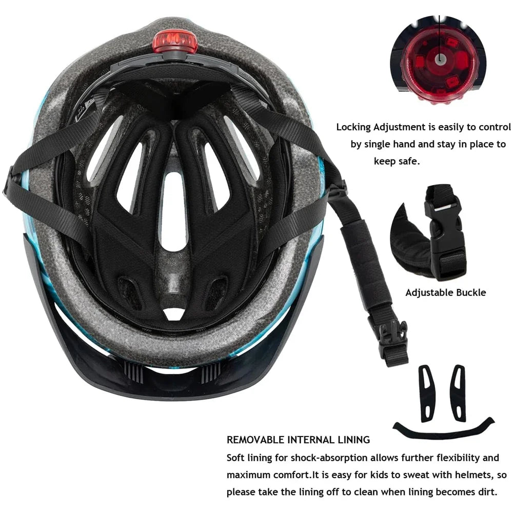 Kids Bike Helmet with Light, Adjustable Skate Scooter Cycling Helmet 50-57cm,Multi-Sport Youth Childrens Bicycle Helmet Age 5-14