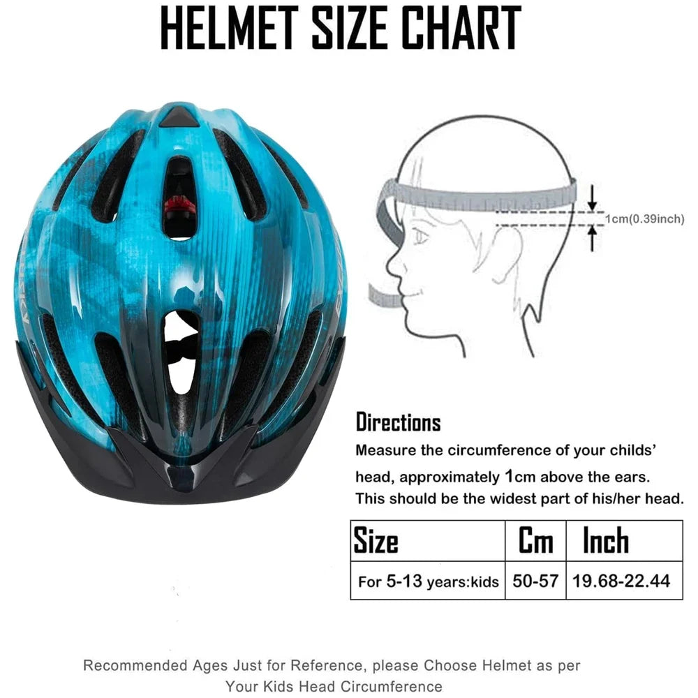 Kids Bike Helmet with Light, Adjustable Skate Scooter Cycling Helmet 50-57cm,Multi-Sport Youth Childrens Bicycle Helmet Age 5-14