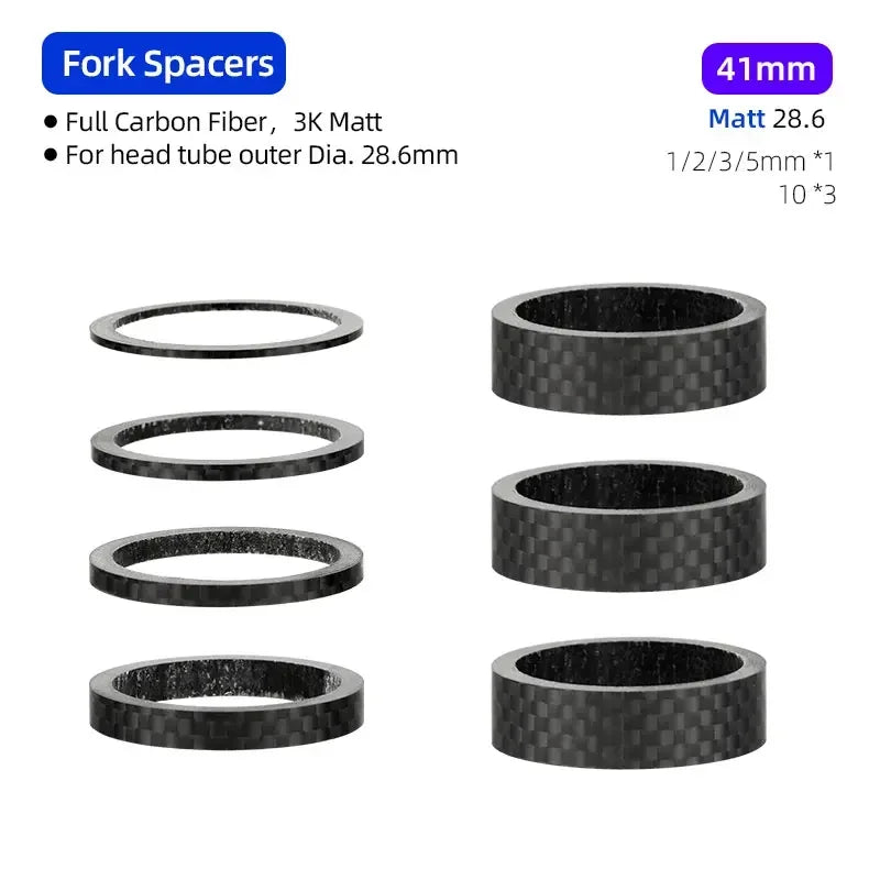 Bicycle Carbon Fiber Spacers for 1-1/8" 28.6mm Fork Headset Handlebar Stem Rise up Height Adjust Washers 3K Matte Rings